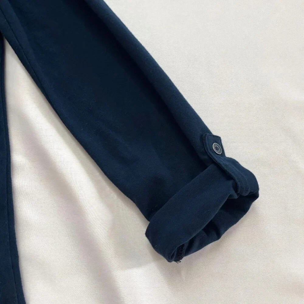 Tommy‎ Hilfiger - Pleated Bib LS Henley w/Roll Tab Sleeves - Navy - Size XS
